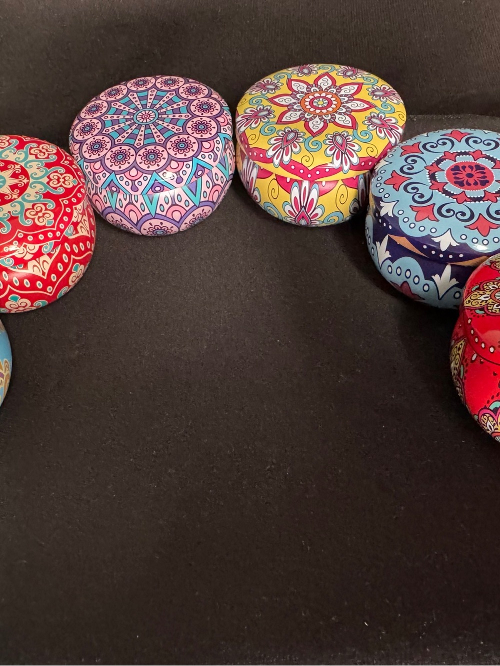Set of 12 Unique Boho Mandala Empty Refillable Metal Tin Containers with Lids